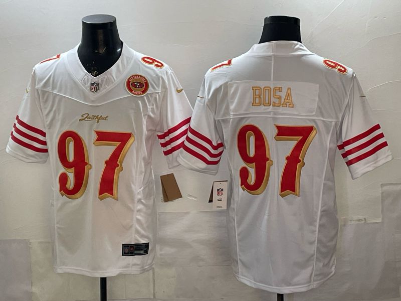 Men 2026 San Francisco 49ers #97 Bosa White Gold 5th generations Nike Limited NFL Jersey style 001